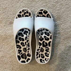 White Leopard Print Slide Sandals